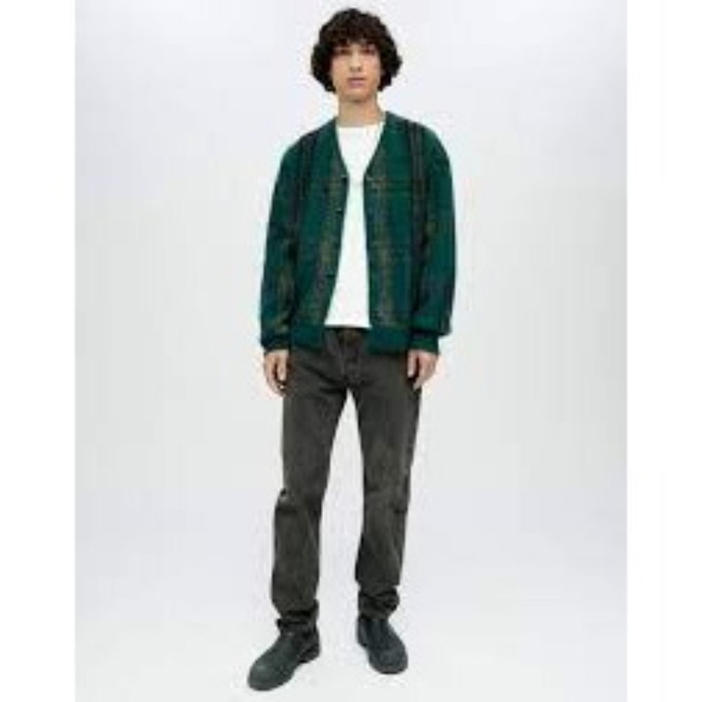 $495 NWT RE/DONE EMERALD PLAID 60S VNECK CARDIGAN SWEATER SZ MEDIUM - Picture 2 of 8